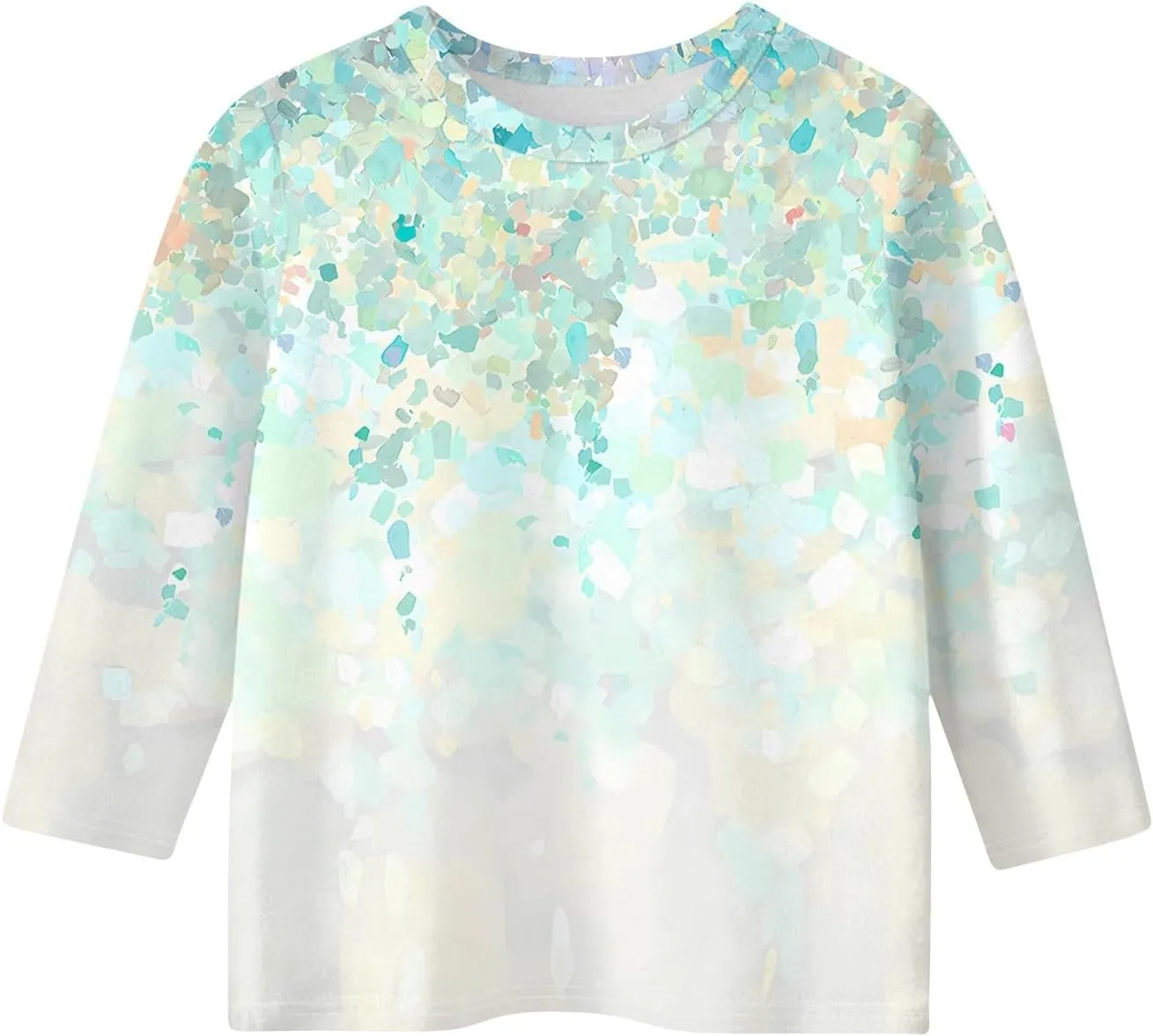 Girls Long Sleeve Shirts Printed Crew Neck Pullover Tops 3/4 Sleeve Lightweight Blouses Fall Winter Sweatshirts