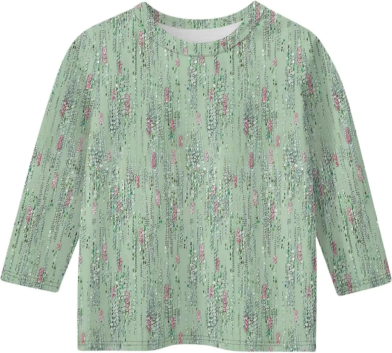 Girls Long Sleeve Shirts Printed Crew Neck Pullover Tops 3/4 Sleeve Lightweight Blouses Fall Winter Sweatshirts