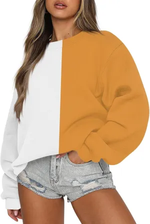 GOFULY Crew Neck Oversized Sweatshirt For Girls Long Sleeve Fall Tops Crop Striped Color Block Sweatshirts Winter Pullover