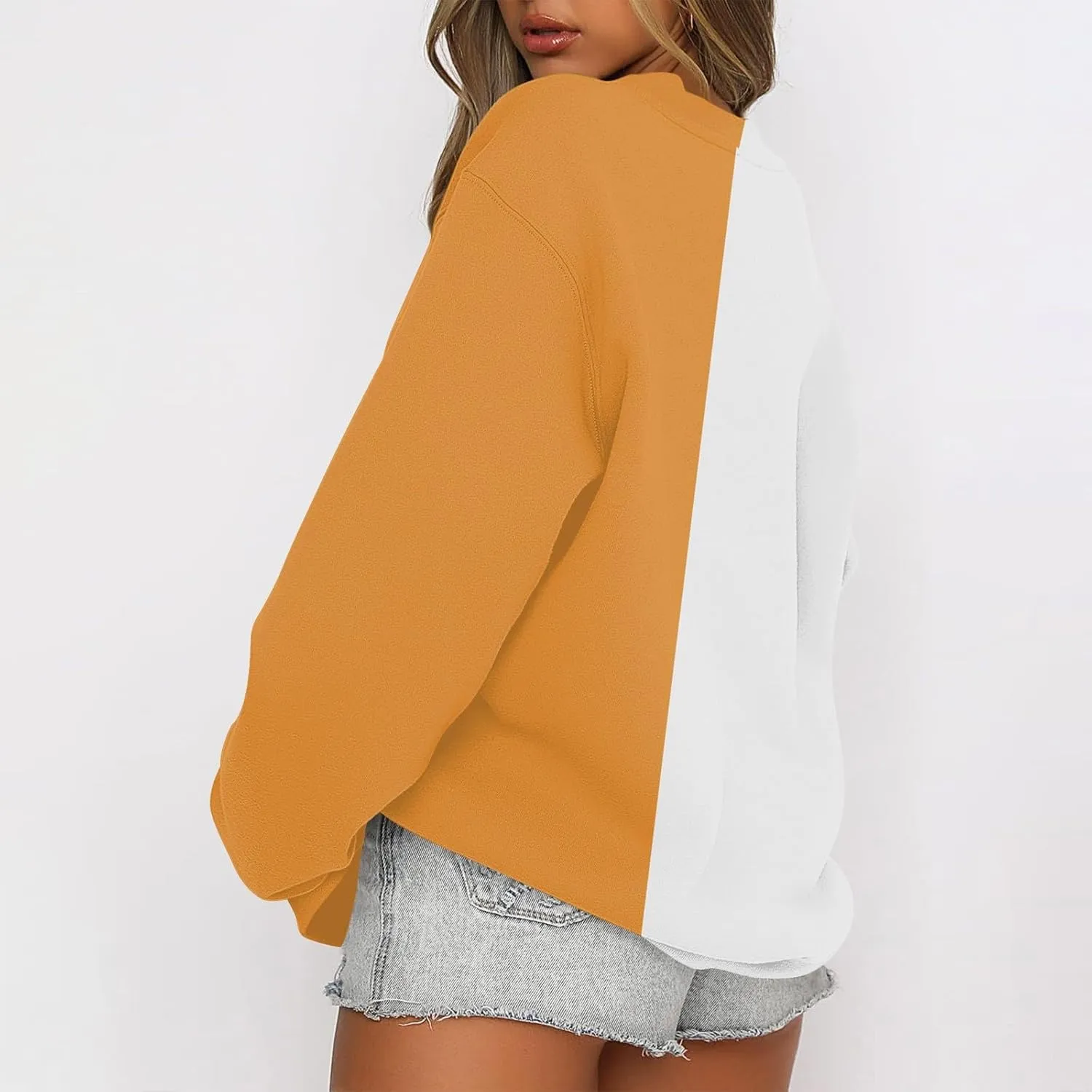 GOFULY Crew Neck Oversized Sweatshirt For Girls Long Sleeve Fall Tops Crop Striped Color Block Sweatshirts Winter Pullover