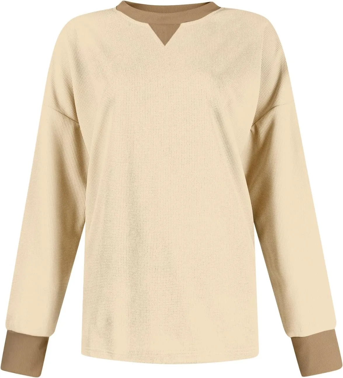 GOFULY Women'S Crewneck Sweatshirts Lightweight Waffle Knit Shirts Long Sleeve Fall Pullover Ribbed Color Block Sweatshirt
