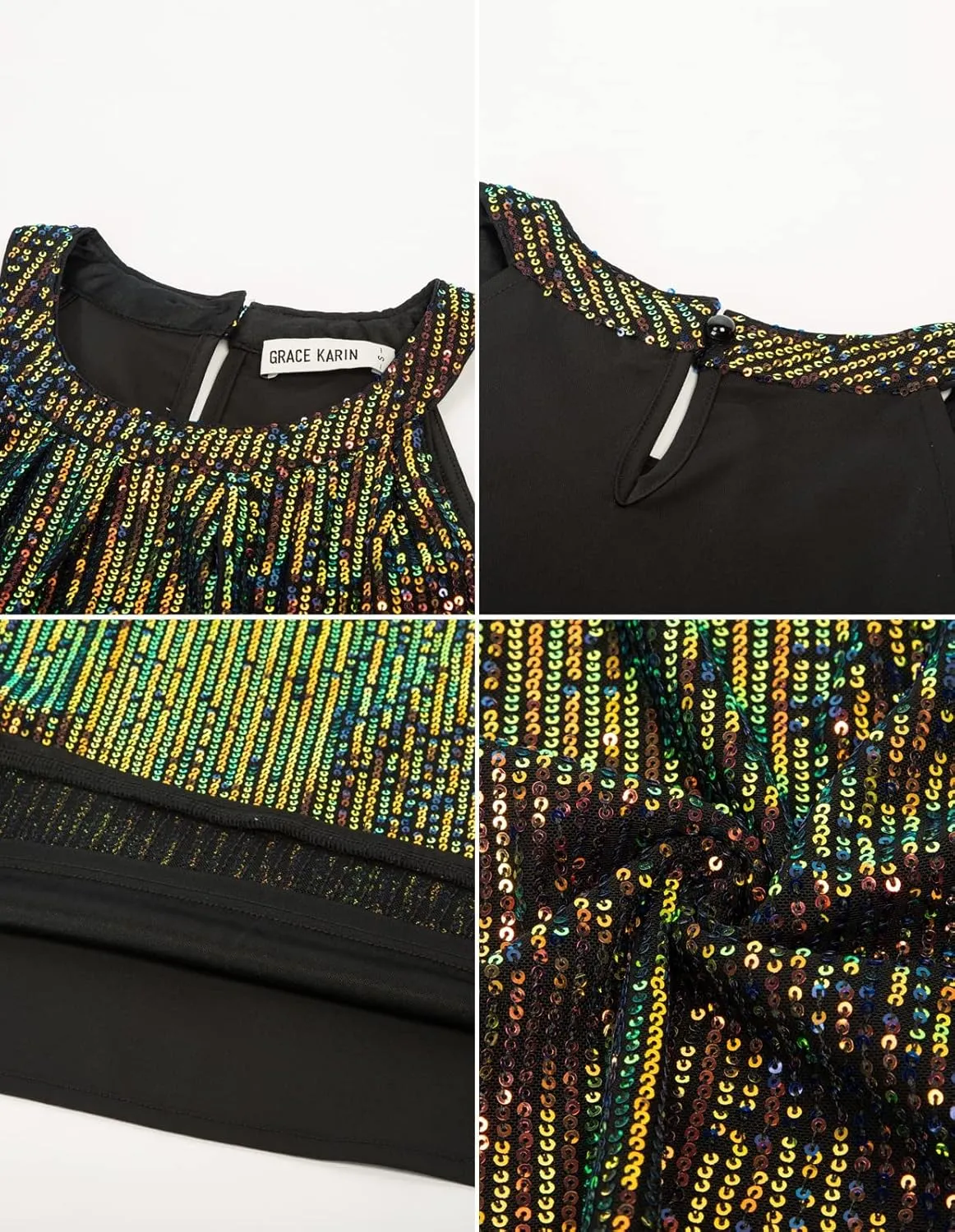 GRACE KARIN Sequin Halter Tops for Women Sleeveless Sparkly Shiny Tank Tops Ruched Flowy Sparkly Club Outfits Party Shirt