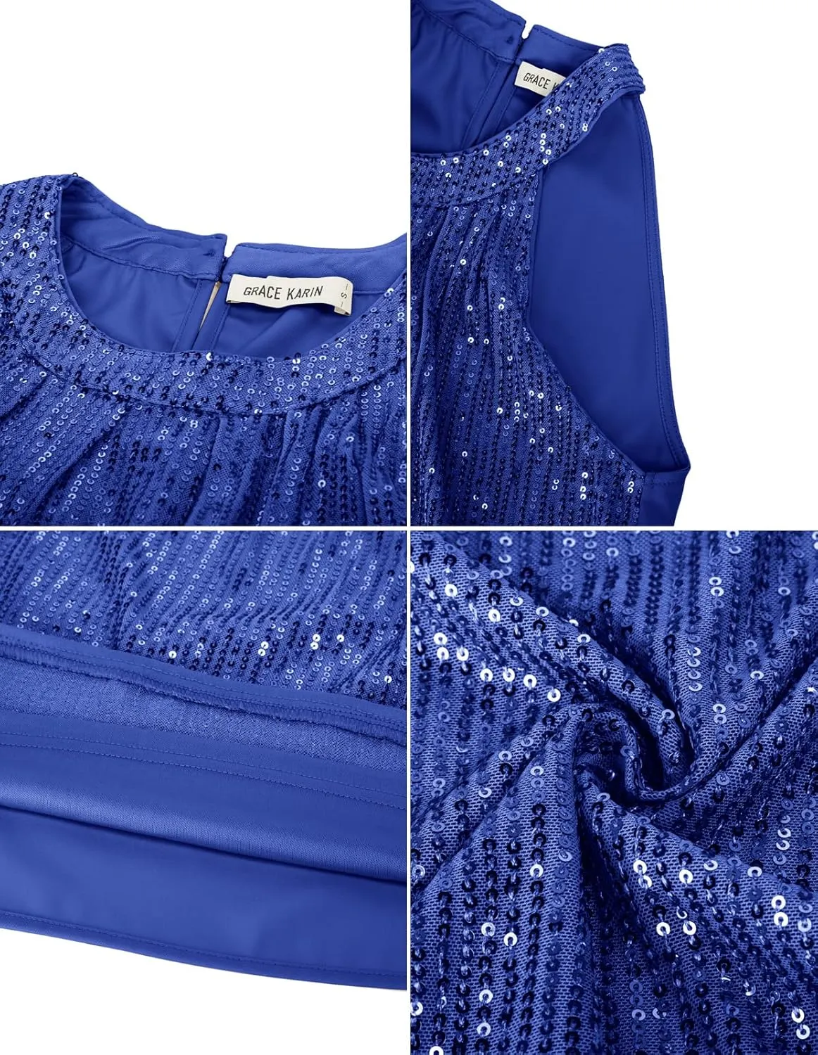 GRACE KARIN Sequin Halter Tops for Women Sleeveless Sparkly Shiny Tank Tops Ruched Flowy Sparkly Club Outfits Party Shirt