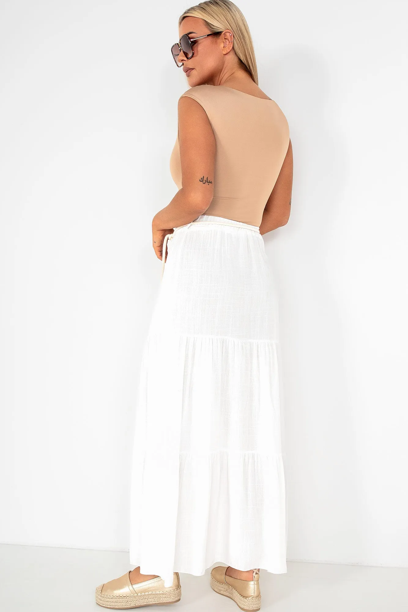 Gracelynn White Tiered Midi Skirt