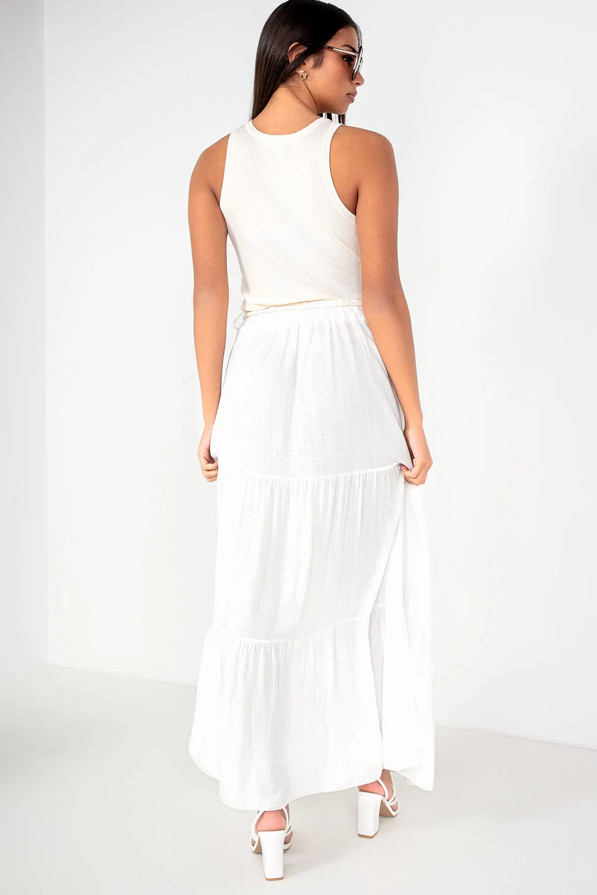 Gracelynn White Tiered Midi Skirt