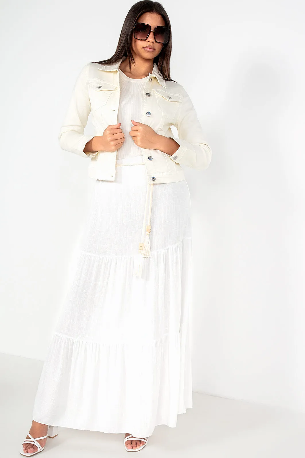 Gracelynn White Tiered Midi Skirt