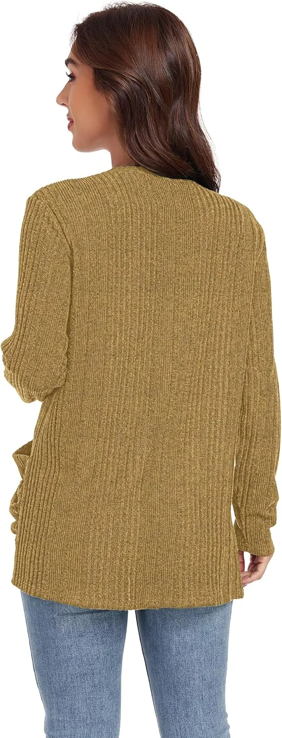 GRECERELLE Womens 2024 Long Sleeve Lightweight Open Front Casual Cardigan Sweaters Outerwear with Pockets