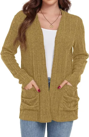 GRECERELLE Womens 2024 Long Sleeve Lightweight Open Front Casual Cardigan Sweaters Outerwear with Pockets