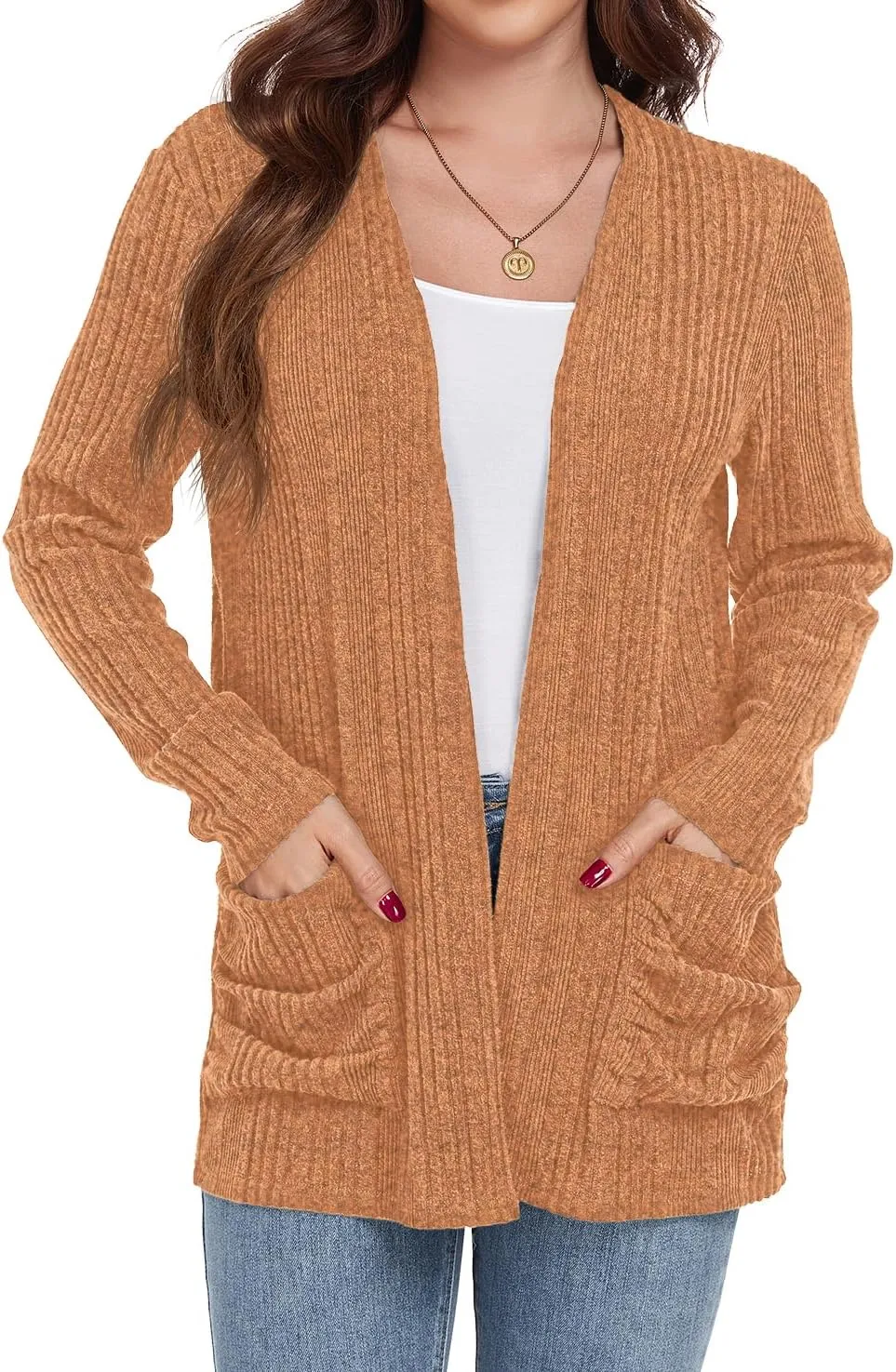 GRECERELLE Womens 2024 Long Sleeve Lightweight Open Front Casual Cardigan Sweaters Outerwear with Pockets