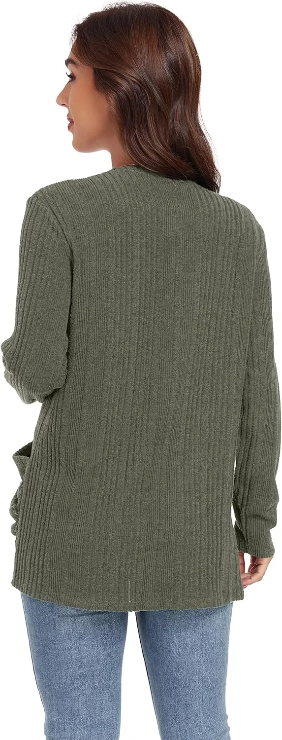 GRECERELLE Womens 2024 Long Sleeve Lightweight Open Front Casual Cardigan Sweaters Outerwear with Pockets