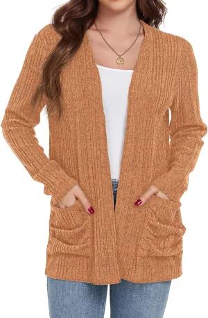 GRECERELLE Womens 2024 Long Sleeve Lightweight Open Front Casual Cardigan Sweaters Outerwear with Pockets