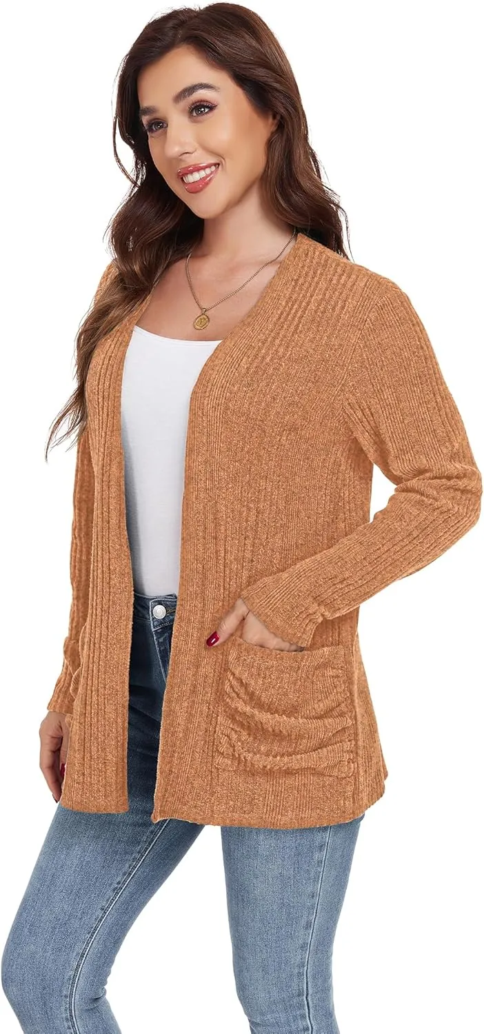 GRECERELLE Womens 2024 Long Sleeve Lightweight Open Front Casual Cardigan Sweaters Outerwear with Pockets