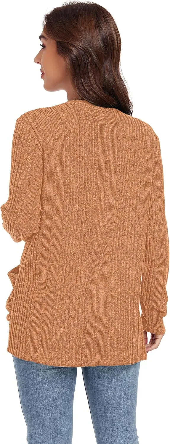 GRECERELLE Womens 2024 Long Sleeve Lightweight Open Front Casual Cardigan Sweaters Outerwear with Pockets