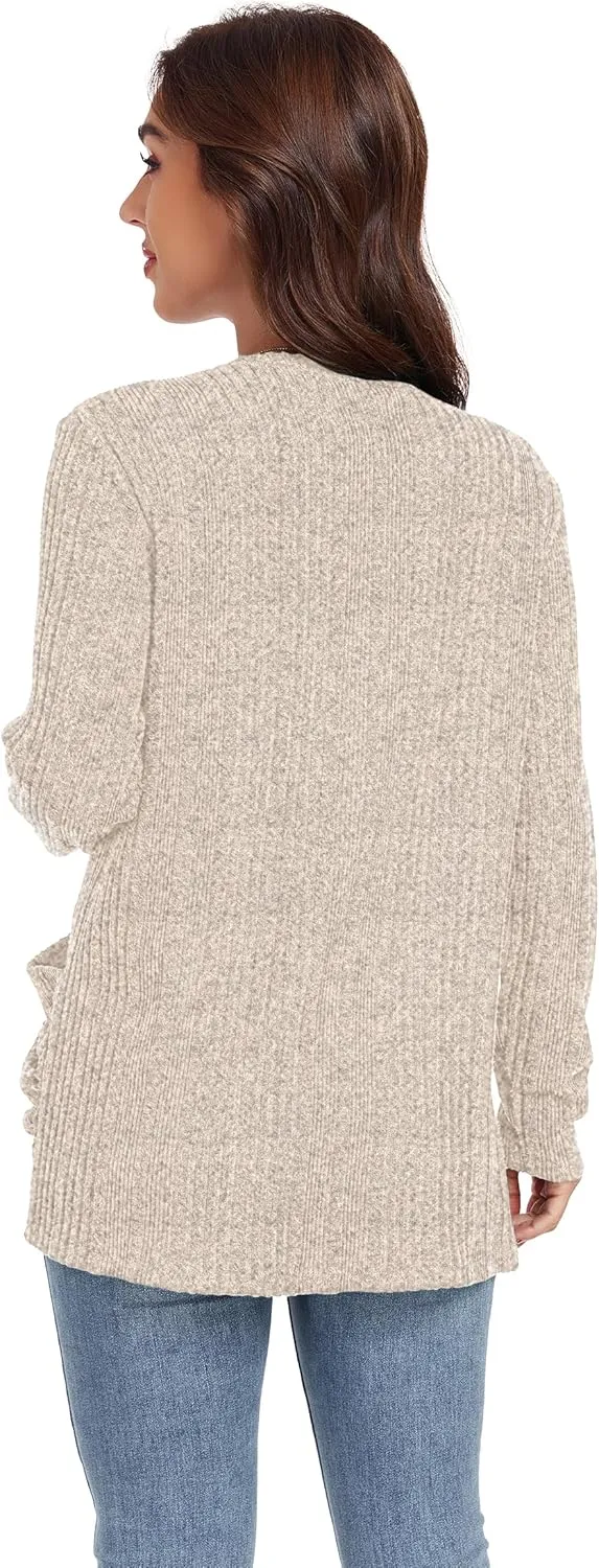 GRECERELLE Womens 2024 Long Sleeve Lightweight Open Front Casual Cardigan Sweaters Outerwear with Pockets