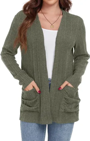 GRECERELLE Womens 2024 Long Sleeve Lightweight Open Front Casual Cardigan Sweaters Outerwear with Pockets