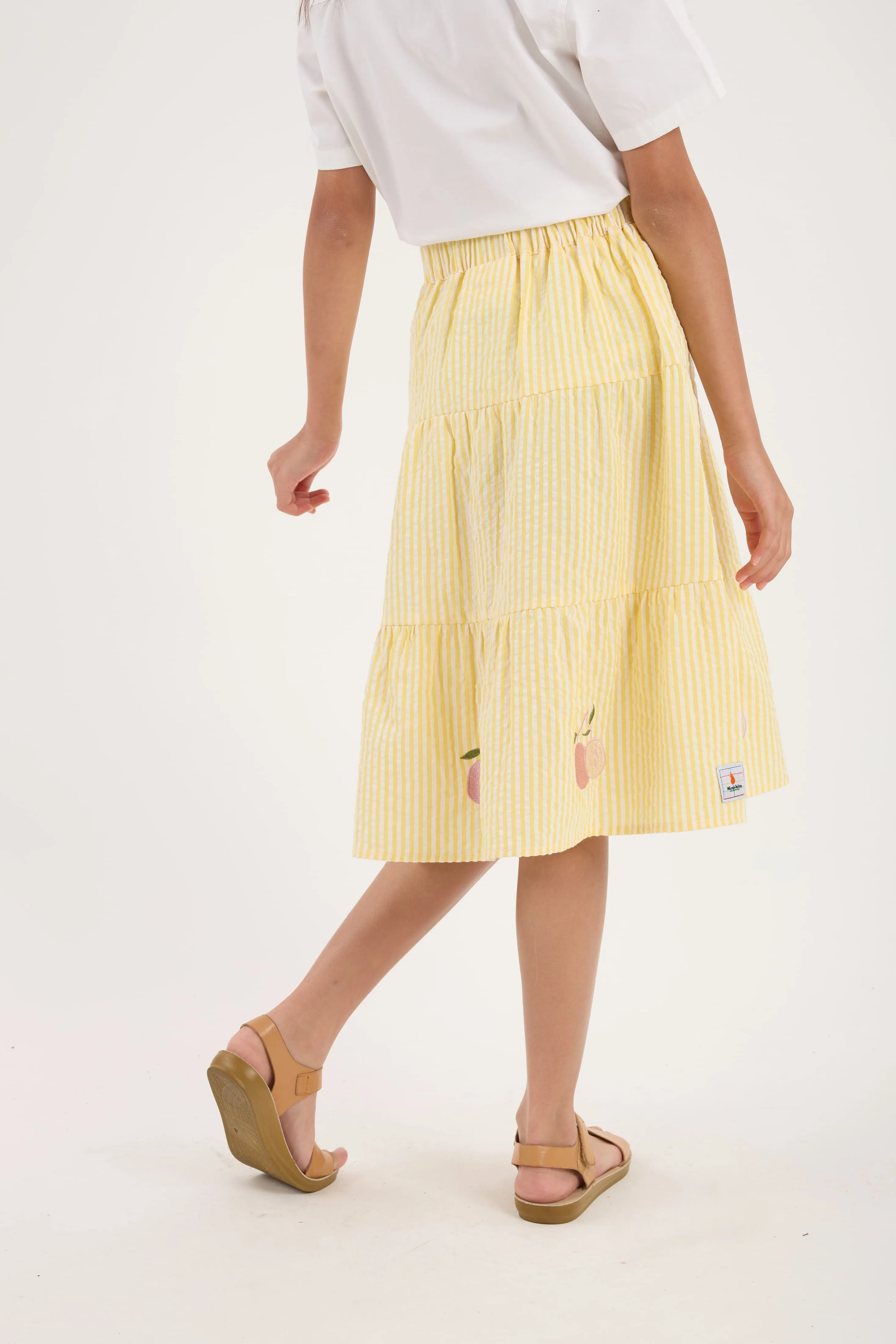 Guava Yellow Stripes Mini Tiered Skirt - Girls