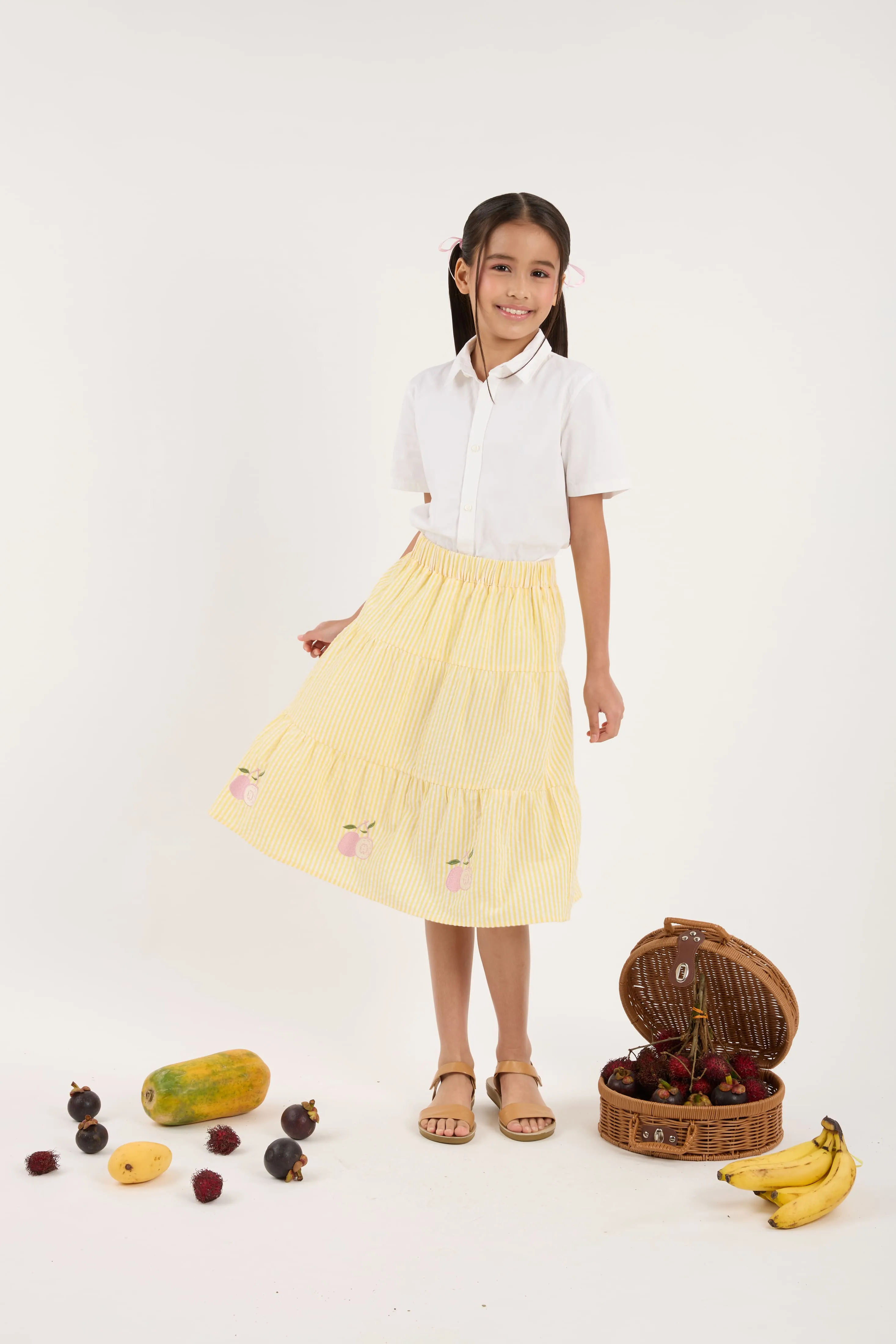 Guava Yellow Stripes Mini Tiered Skirt - Girls
