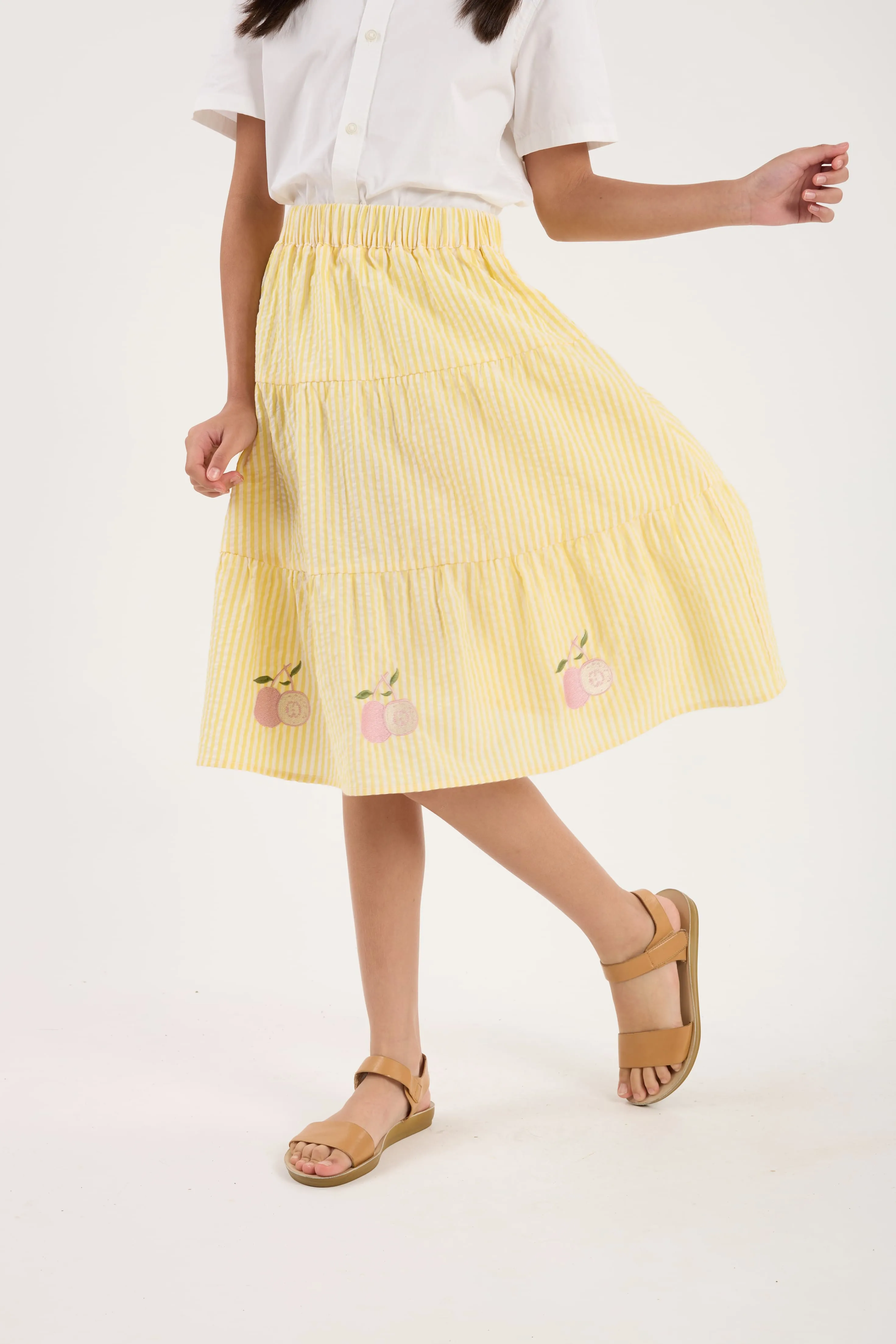 Guava Yellow Stripes Mini Tiered Skirt - Girls