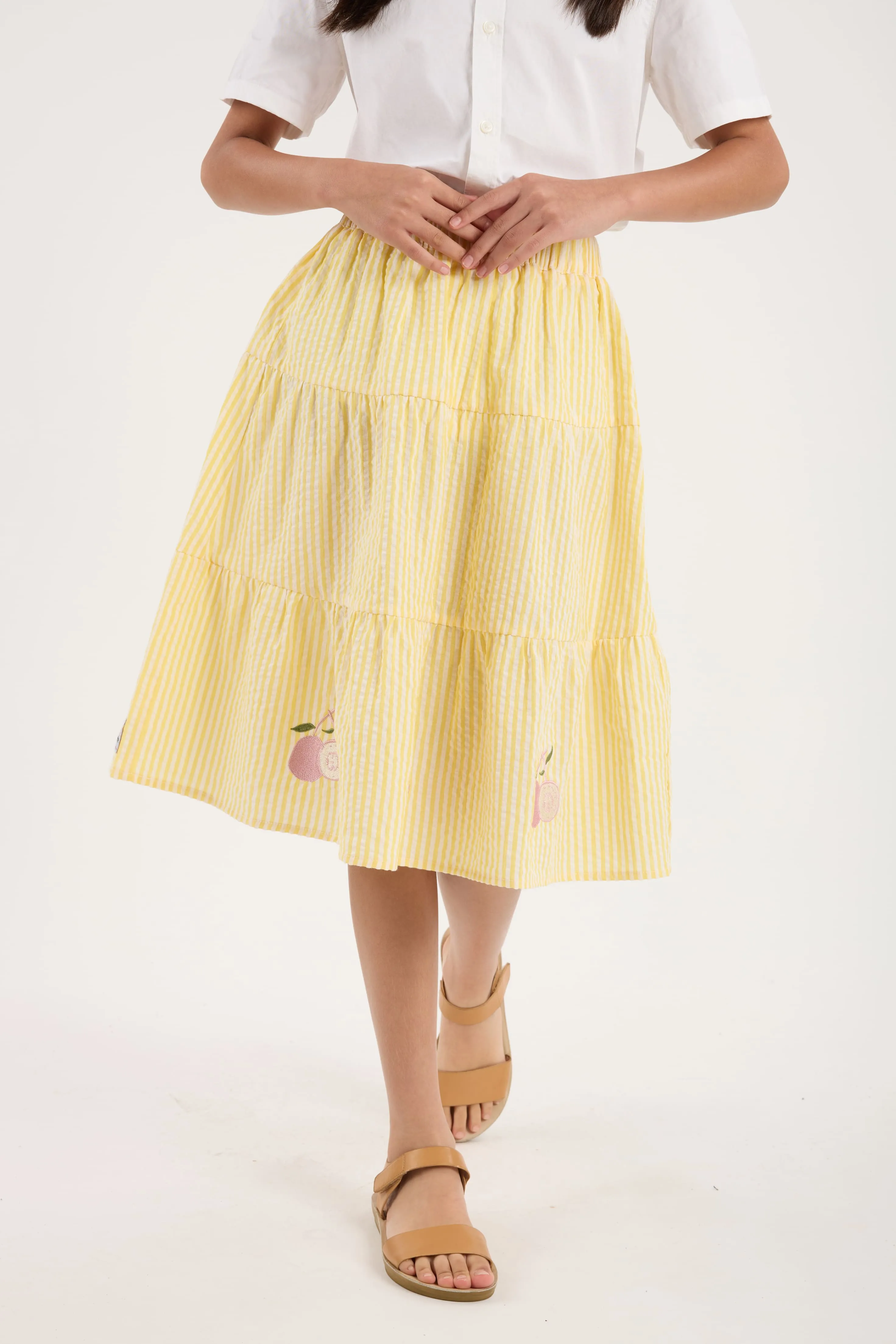 Guava Yellow Stripes Mini Tiered Skirt - Girls