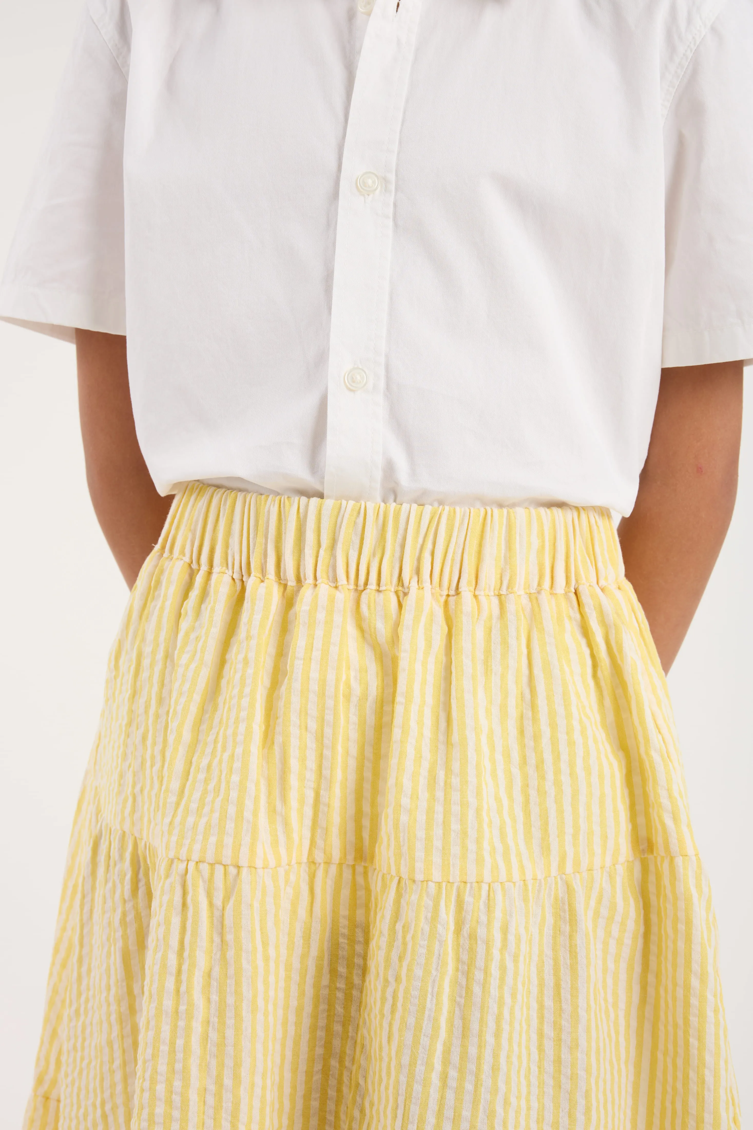 Guava Yellow Stripes Mini Tiered Skirt - Girls