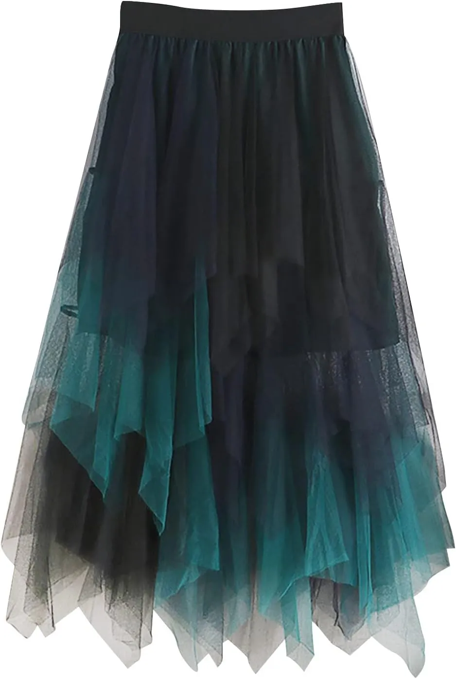 High Low Tulle Skirt Women Mesh Layered Pleated Fairy Dress Asymmetrical A-Line Midi Skirt Plus Size Y2K Witch Skirt