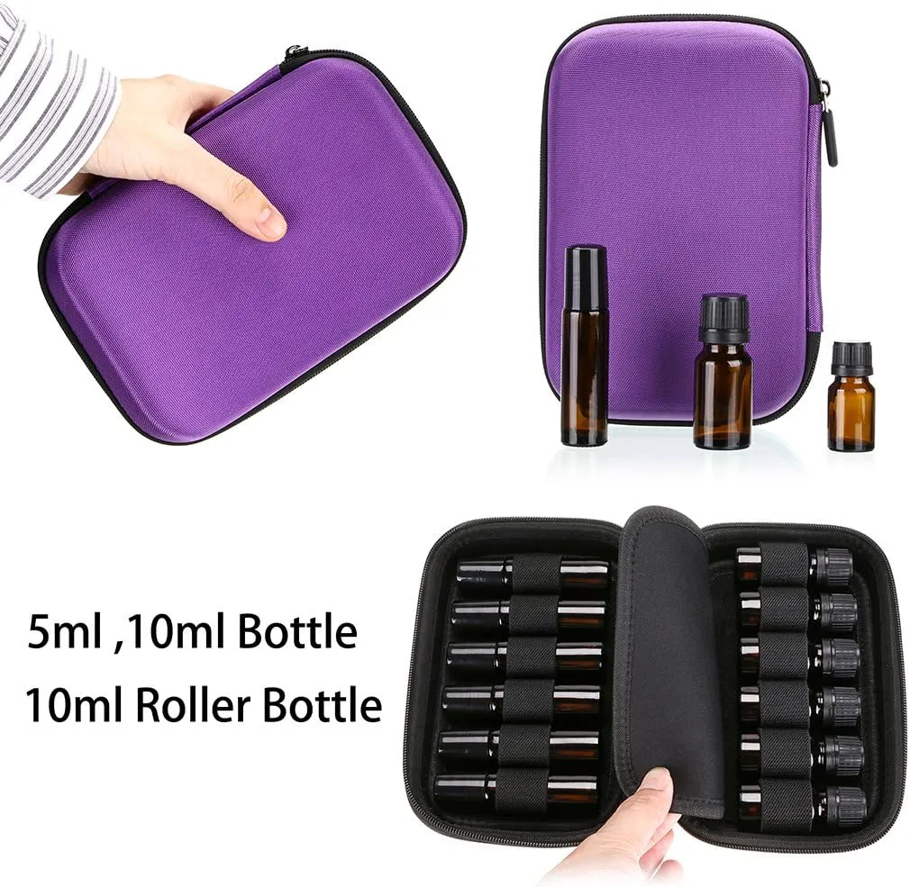Hipiwe Hard Shell Essential Oil Carrying Case Holds 12 Bottles (Can hold 5ml, 10ml, &10ml Rollers) Travel Size Essential Oils Bag Organizer Perfect for Essential Oils Bottle (Purple)