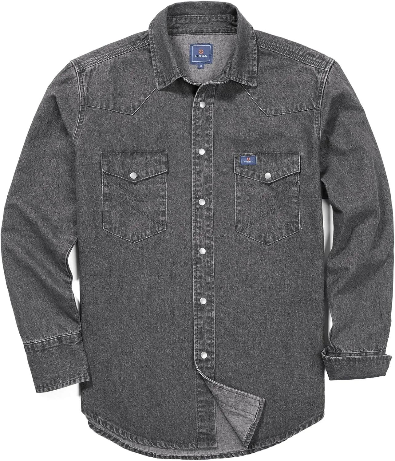 HISEA Men's Denim Shirt Long Sleeve Work Shirt Mens Regular Fit Button Down Shirts Cotton Work Shirts Washed Finish