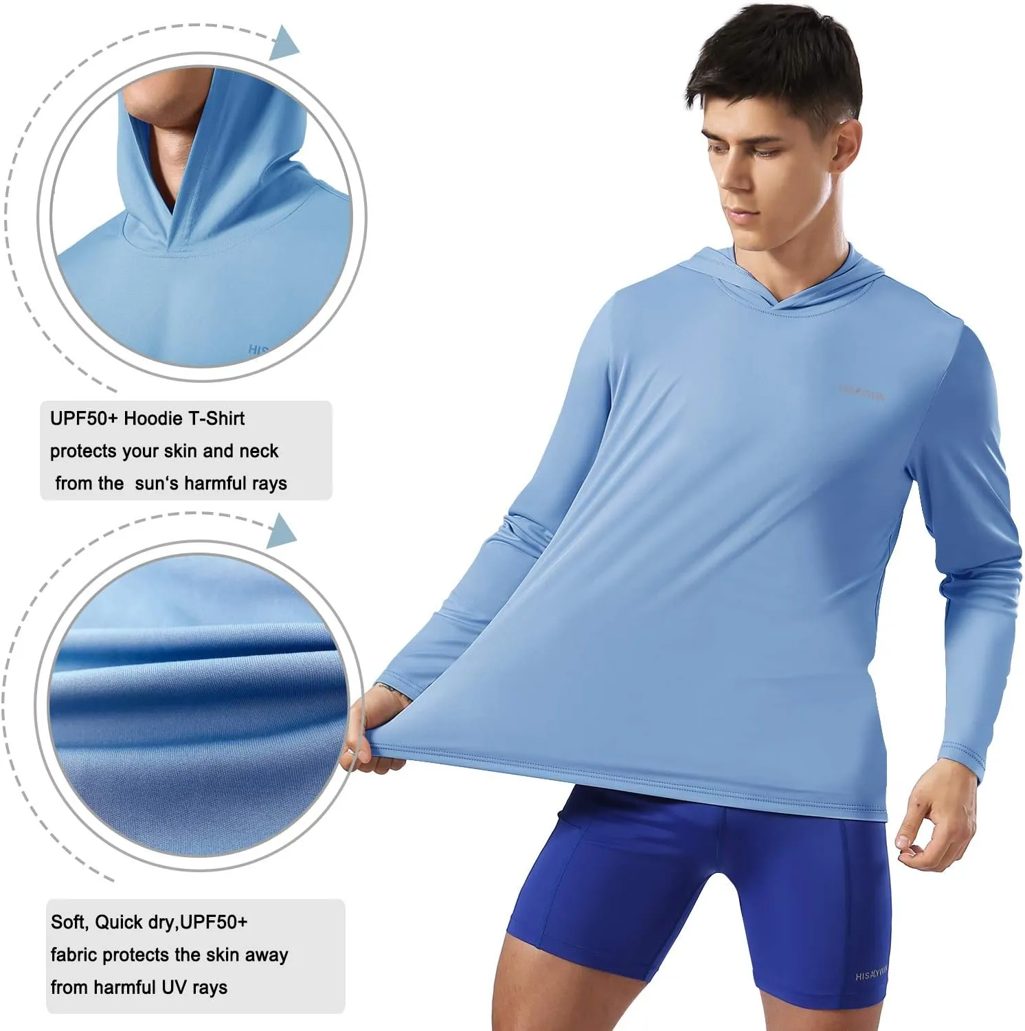HISKYWIN Men's Long Sleeve Shirts Lightweight UPF 50  Sun Protection SPF Outdoor T-Shirts Fishing Hiking Running Tee Tops