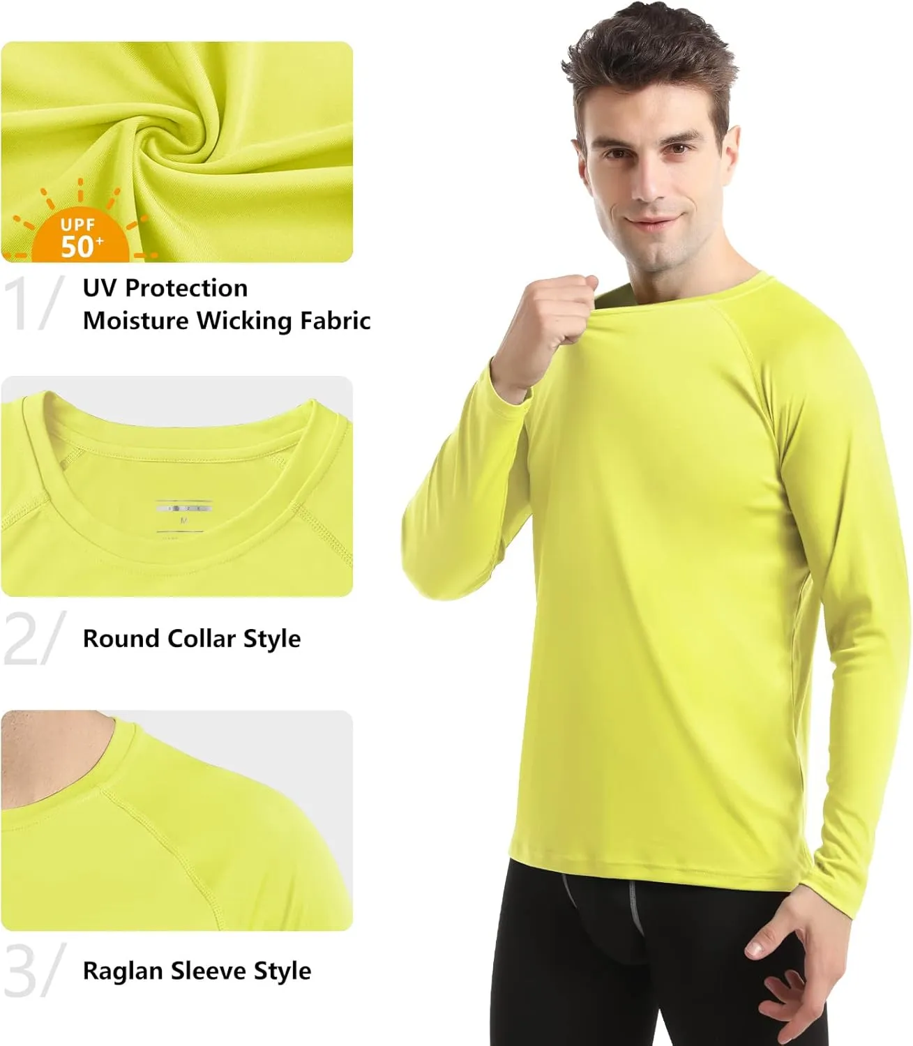 HISKYWIN Men's Long Sleeve Shirts Lightweight UPF 50  Sun Protection SPF Outdoor T-Shirts Fishing Hiking Running Tee Tops