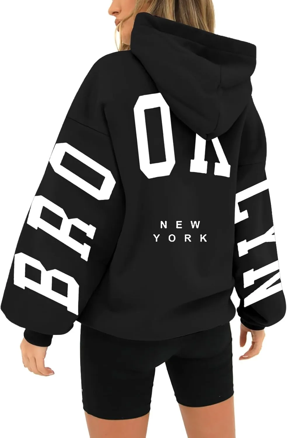 Hoodie Women Long Sleeve Sweatshirts New York U.S.A. Printed Hoodie Pocket Drop Shoulder Pullovers Top