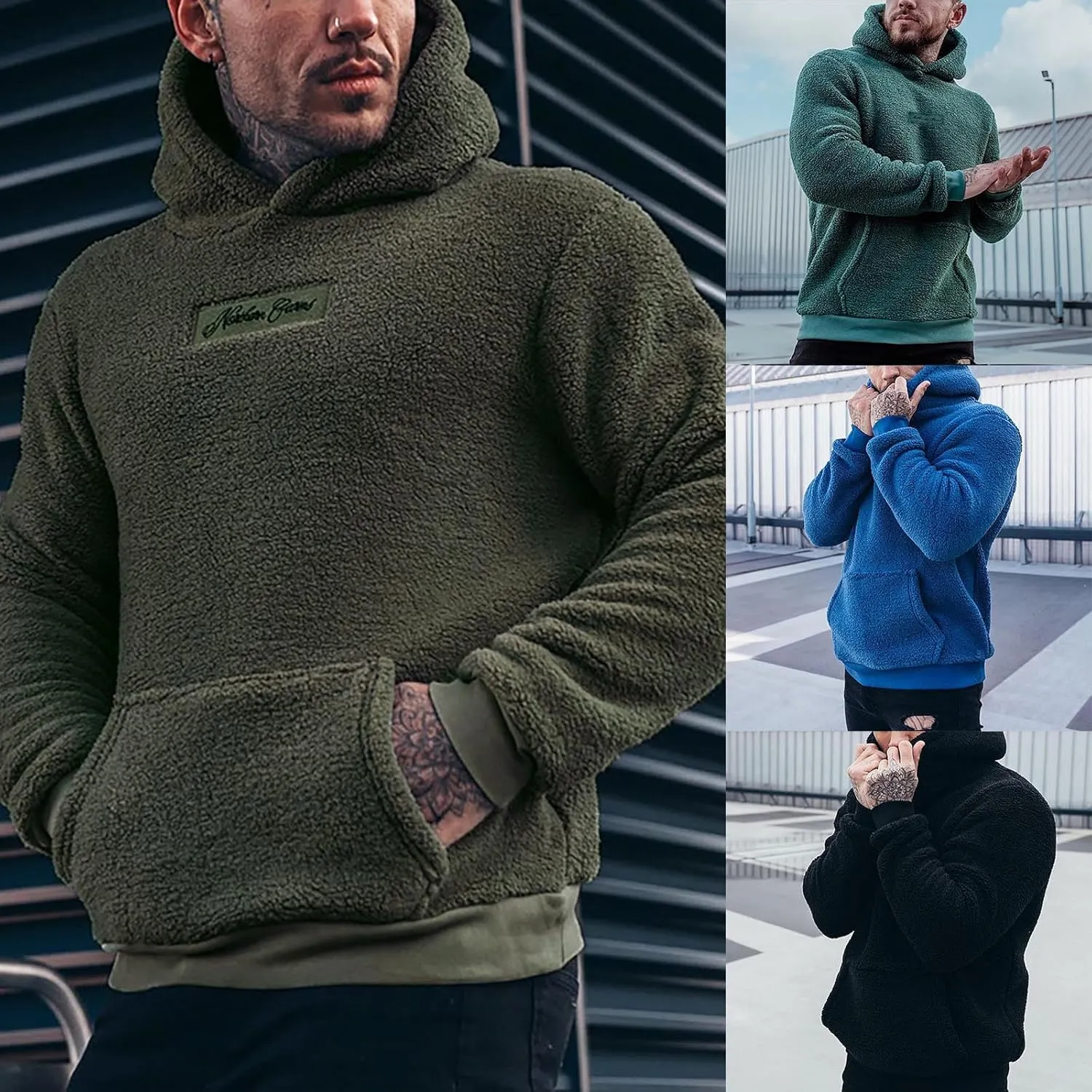 Hoodies for Men Heavyweight Fleece Lined Hoodie 2024 Warm Pullover Thermal Hooded Sweatshirt with Pocket Casual Tops