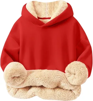 Hoodies for Teens Sherpa Long Sleeve Fleece Fall Winter Warm Sweatshirts Thickening Tops Hooded Sweatshirts