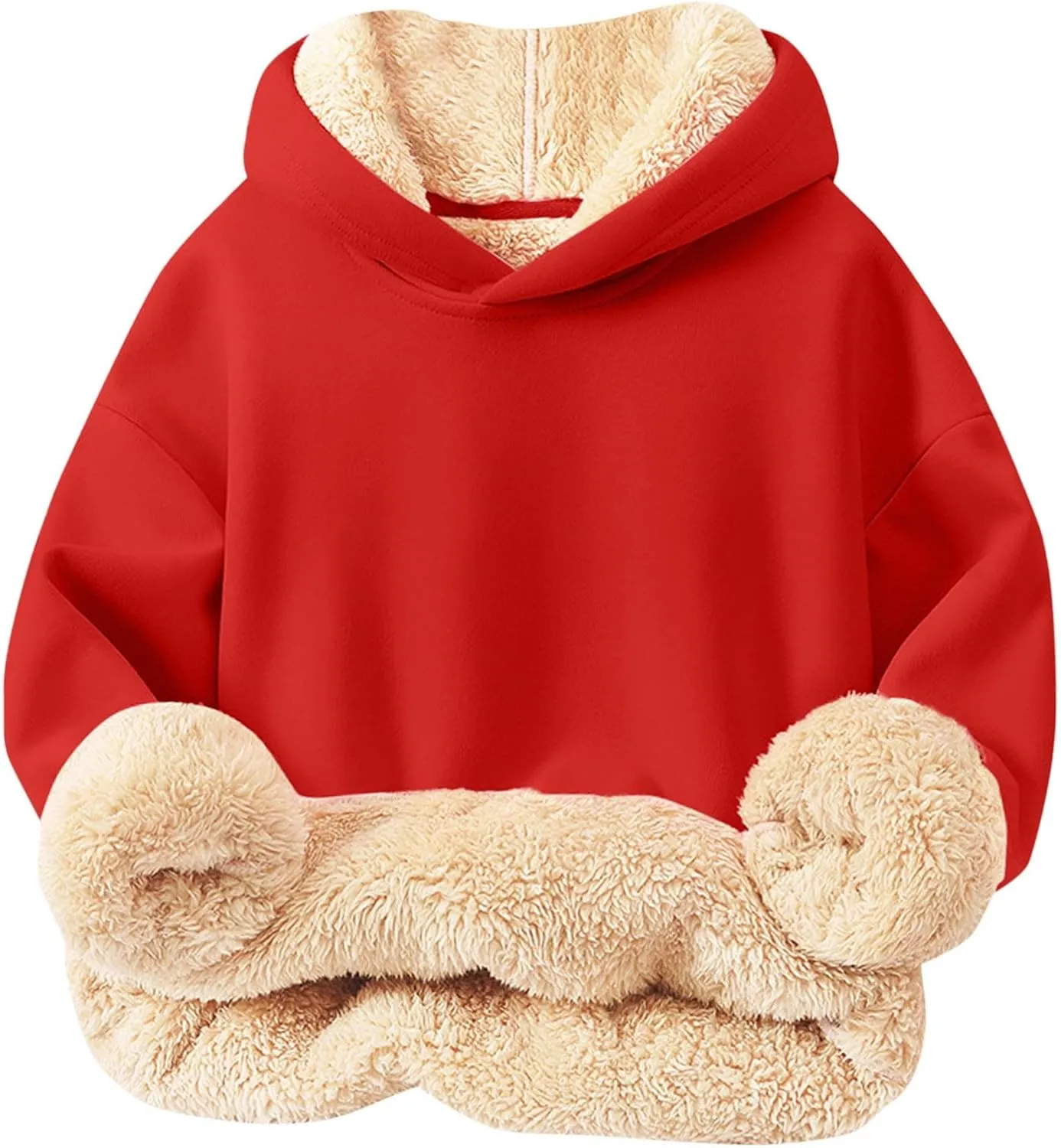 Hoodies for Teens Sherpa Long Sleeve Fleece Fall Winter Warm Sweatshirts Thickening Tops Hooded Sweatshirts