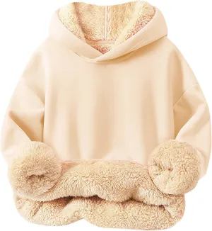 Hoodies for Teens Sherpa Long Sleeve Fleece Fall Winter Warm Sweatshirts Thickening Tops Hooded Sweatshirts