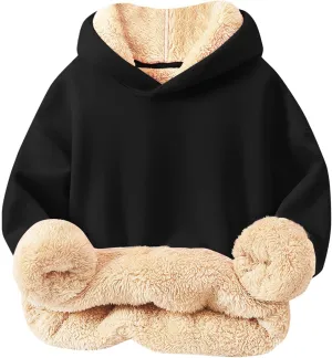 Hoodies for Teens Sherpa Long Sleeve Fleece Fall Winter Warm Sweatshirts Thickening Tops Hooded Sweatshirts