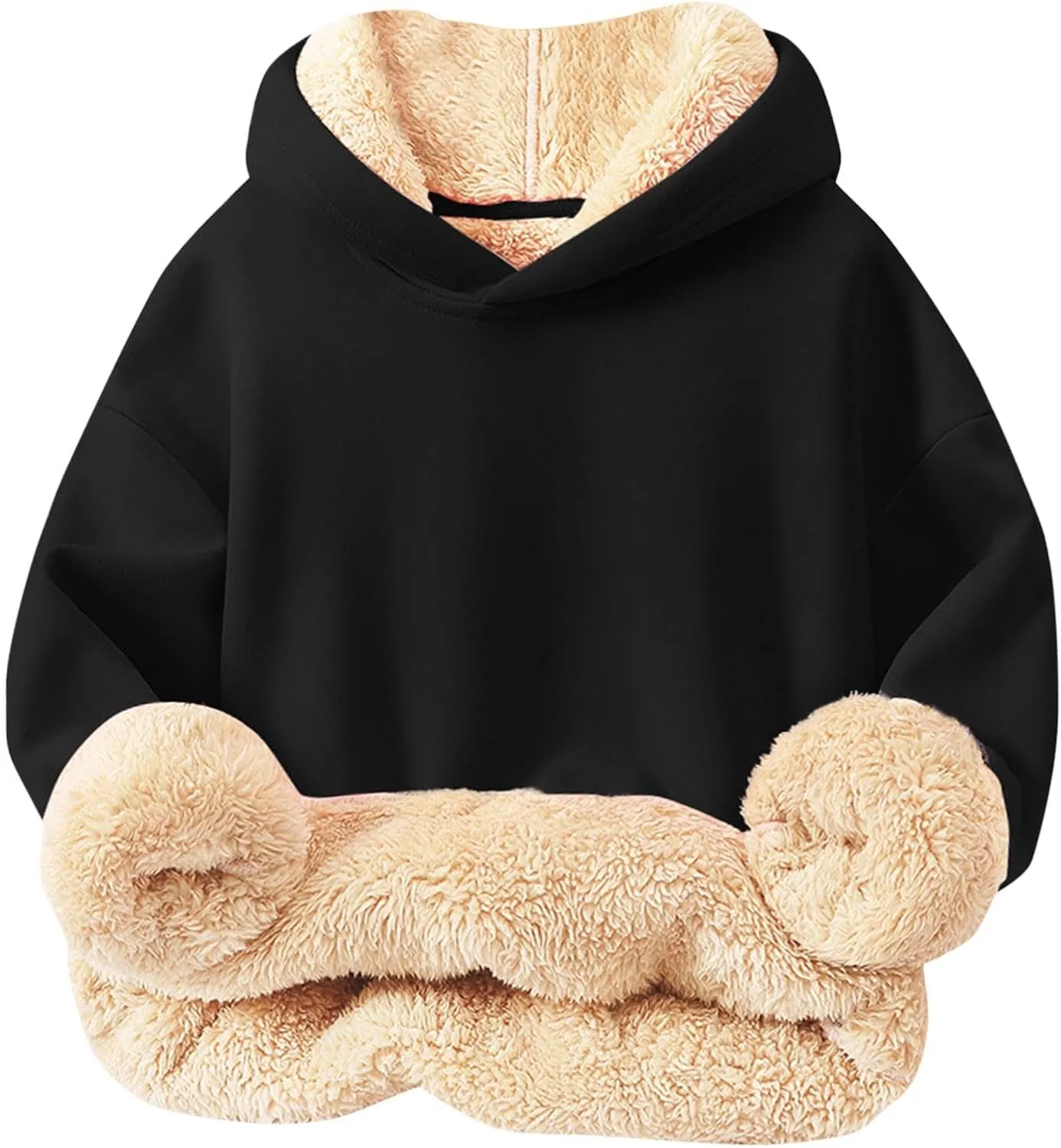Hoodies for Teens Sherpa Long Sleeve Fleece Fall Winter Warm Sweatshirts Thickening Tops Hooded Sweatshirts