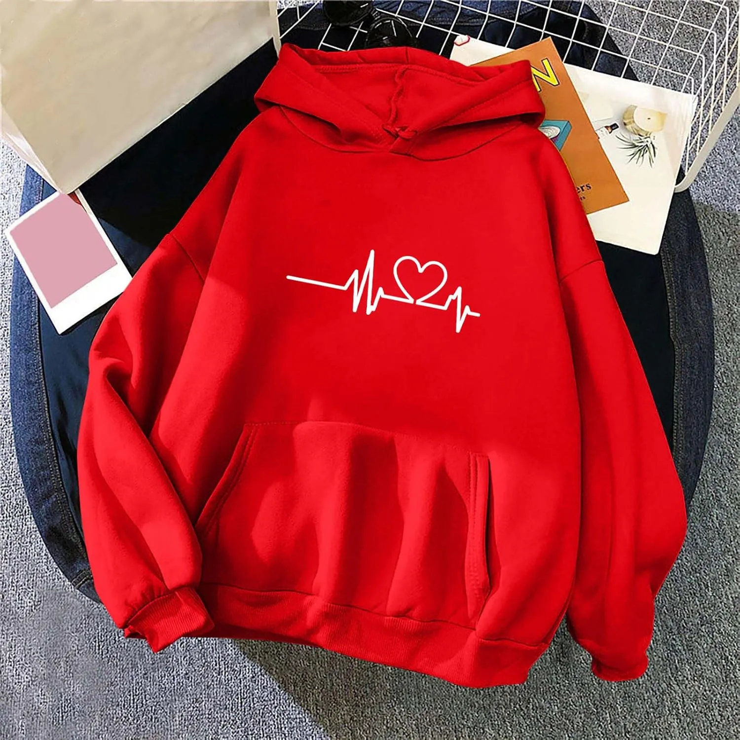 Hoodies for Women Long Sleeve Oversized Warm Sweatshirt Casual Crewneck Hooded Pullover Drawstring Winter T-Shirt