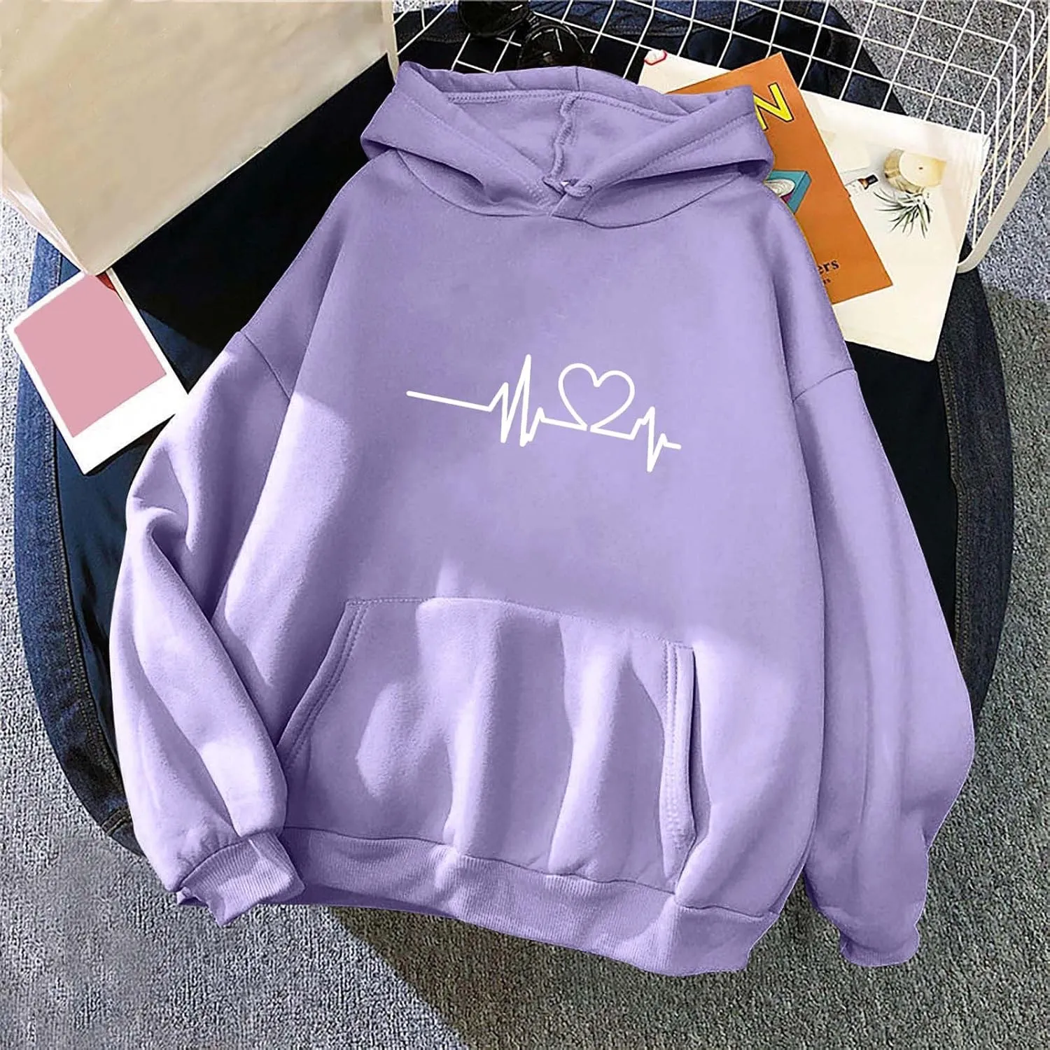 Hoodies for Women Long Sleeve Oversized Warm Sweatshirt Casual Crewneck Hooded Pullover Drawstring Winter T-Shirt