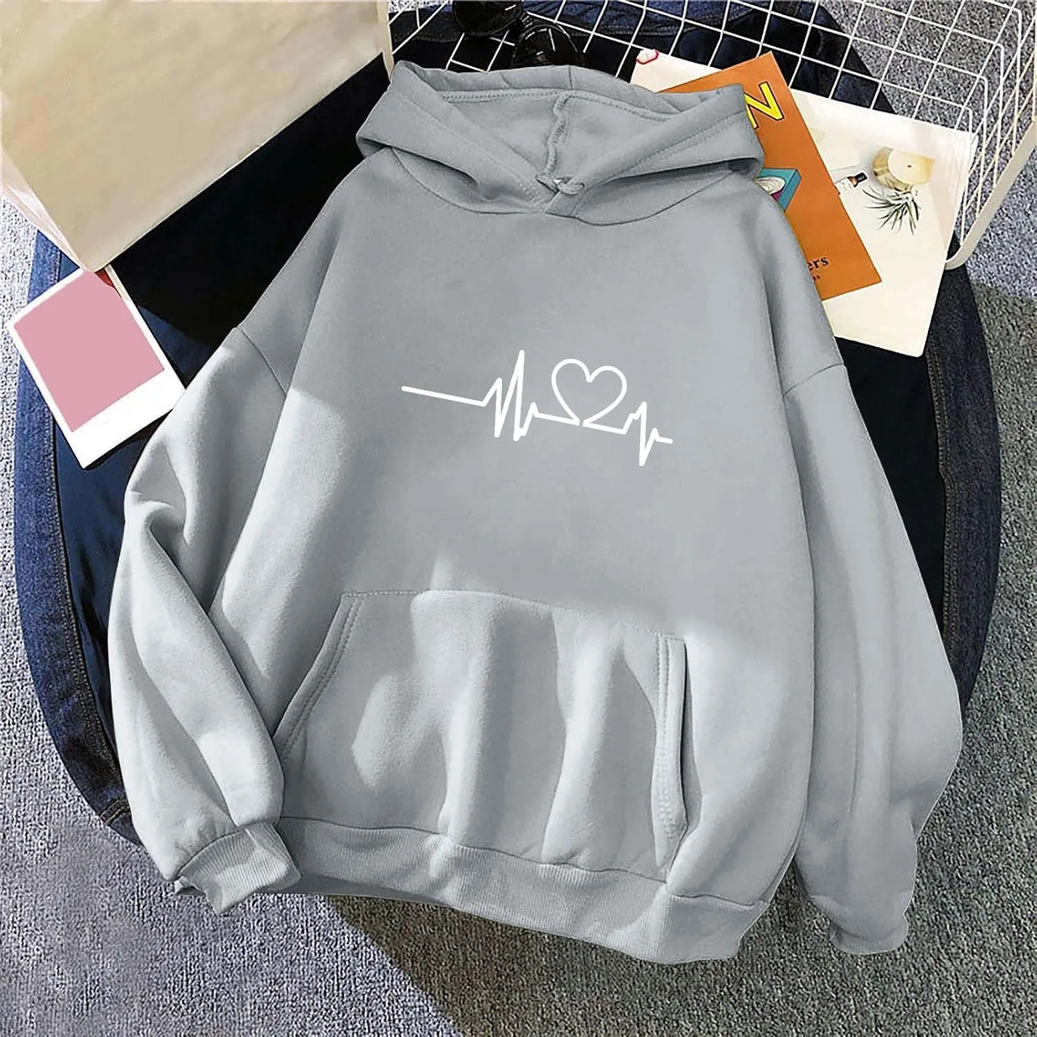 Hoodies for Women Long Sleeve Oversized Warm Sweatshirt Casual Crewneck Hooded Pullover Drawstring Winter T-Shirt