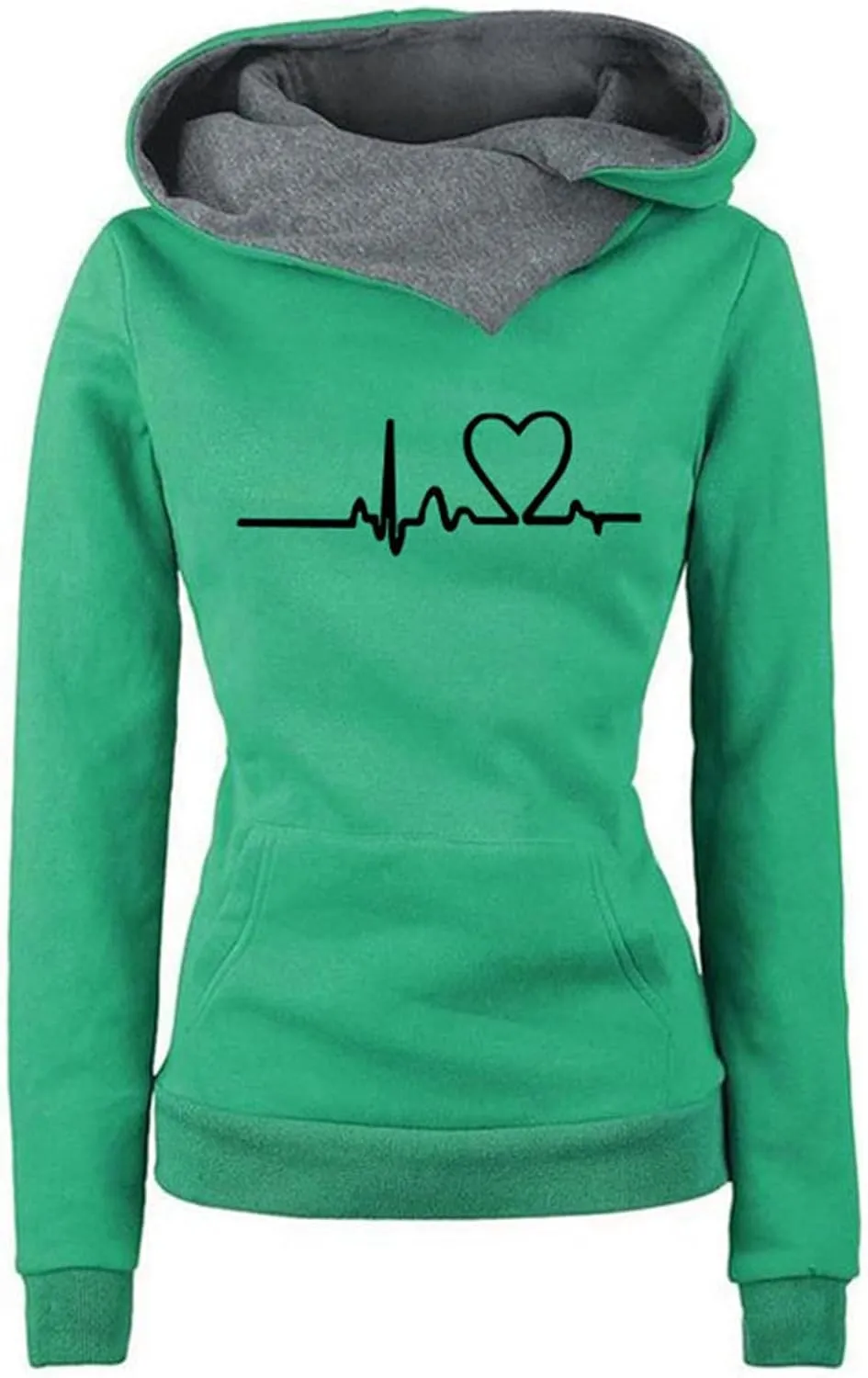 Hoodies for Women Oversized Long Sleeve Electrocardiogram Printed Hooded Sweatshirts Warm Cowl Neck Pullover Tops