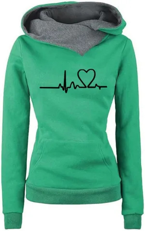 Hoodies for Women Oversized Long Sleeve Electrocardiogram Printed Hooded Sweatshirts Warm Cowl Neck Pullover Tops
