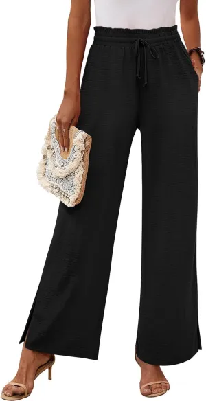 HOTGIFT 2025 Womens Pants Wide Leg High Waisted Adjustable Drawstring Trousers with Pockets Casual Lightweight