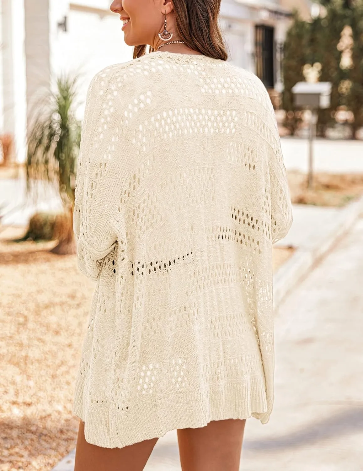 HOTOUCH Lightweight Crochet Cardigan for Women Long Sleeve Open Front Knit Oversized Cardigans Sweaters