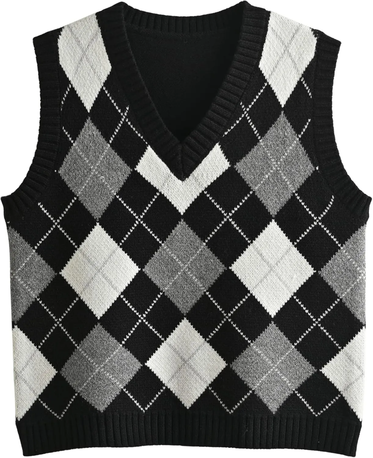 Hyipels Women's Sweater Vest,Y2K Sleeveless Pattern Preppy Style Knitted Crop Tank Top for Girl