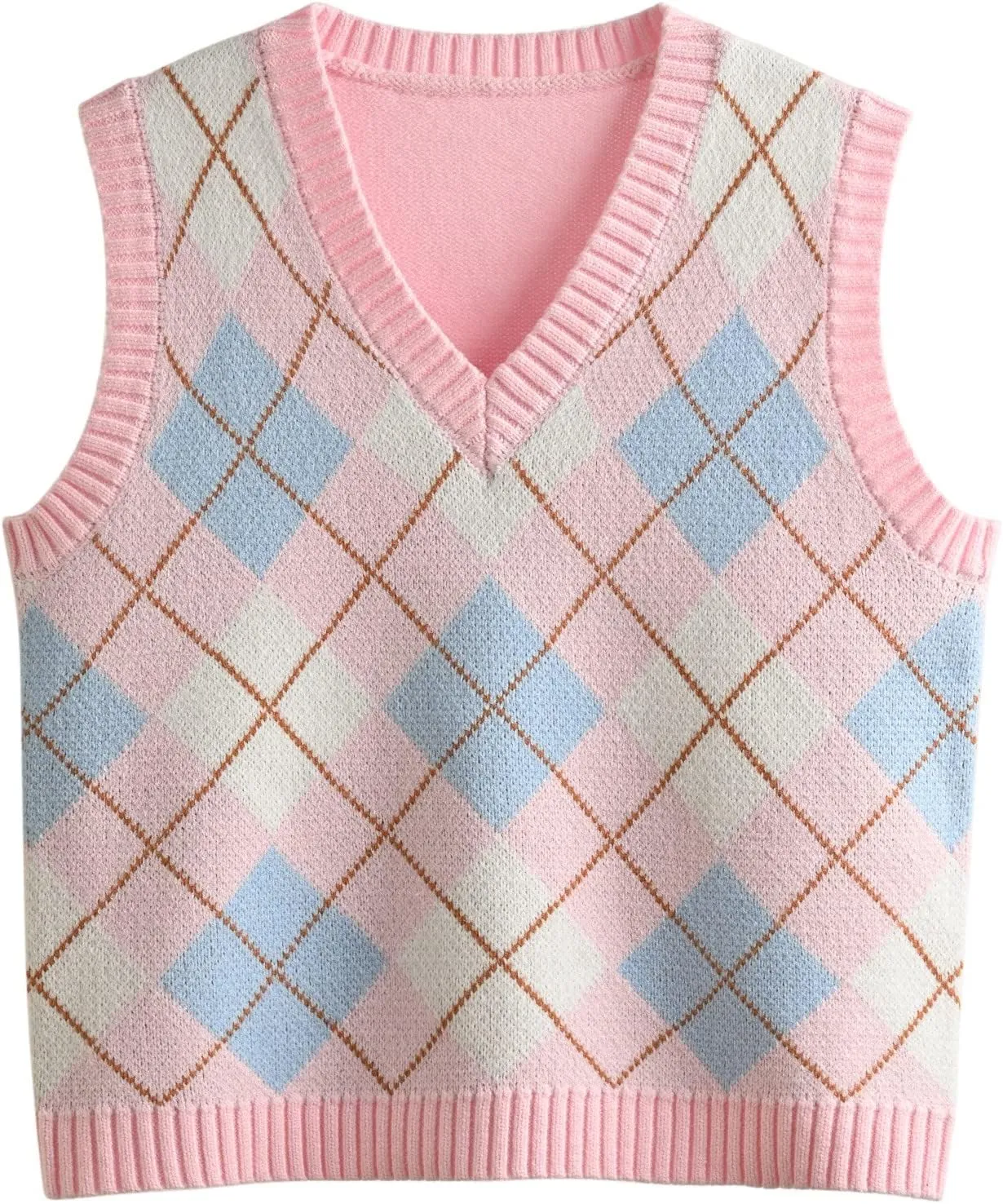 Hyipels Women's Sweater Vest,Y2K Sleeveless Pattern Preppy Style Knitted Crop Tank Top for Girl