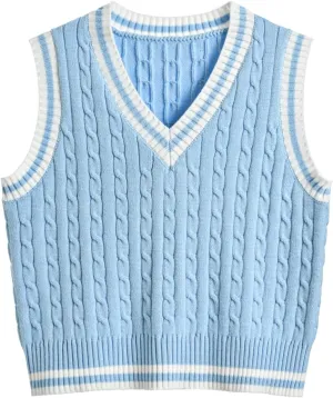 Hyipels Women's Sweater Vest,Y2K Sleeveless Pattern Preppy Style Knitted Crop Tank Top for Girl