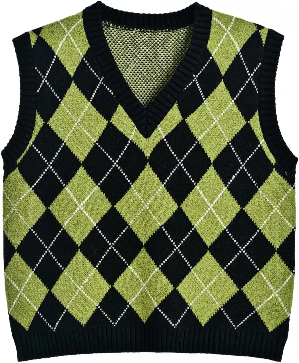 Hyipels Women's Sweater Vest,Y2K Sleeveless Pattern Preppy Style Knitted Crop Tank Top for Girl