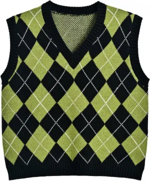 Hyipels Women's Sweater Vest,Y2K Sleeveless Pattern Preppy Style Knitted Crop Tank Top for Girl