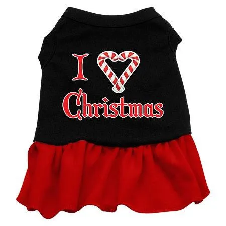I Love Christmas Dog Dress - Black with Red-XX Large