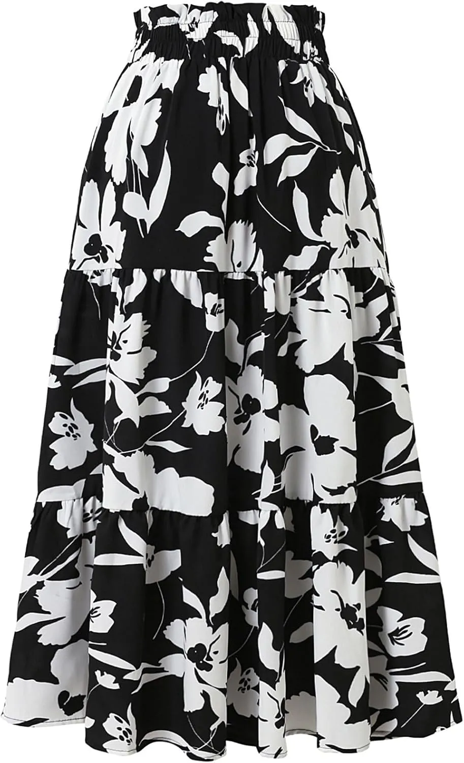 IDEALSANXUN Floral Skirts for Women Trendy Spring Summer Flowy A Line Elastic High Waisted Tiered Flower Boho Midi Skirt